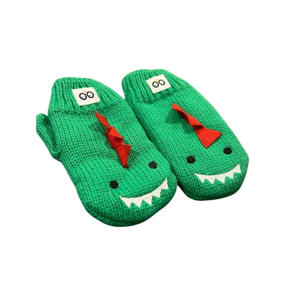 Zoocchini Devin The Dinosaur Green Knit Mittens 6-12 Months